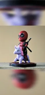 Superhero figurine riding a unicorn on a mobile wallpaper.