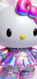 Holographic kitten with vibrant colors and playful design.