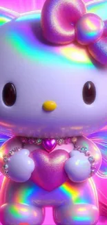 Holographic kitty with colorful, playful design and vibrant hues.