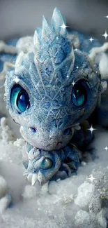 Cute ice baby dragon with icy blue tones.