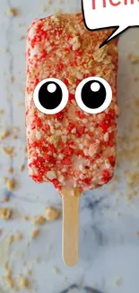 A cute cartoon ice cream with googly eyes and crunchy red topping.