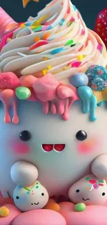 Cute ice cream creature with colorful candies.