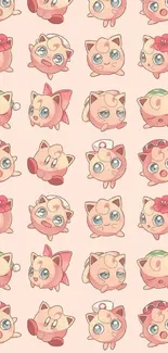 Cute Jigglypuff pattern mobile wallpaper with a light pink background.