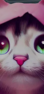 Adorable kawaii cat with big, colorful eyes and a pink hoodie.