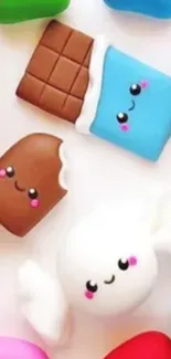 Cute kawaii styled ice creams on a vibrant wallpaper.