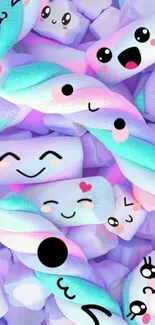 Cute pastel marshmallows with kawaii expressions.