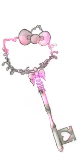 Illustration of a vintage key with pink bow on white background.