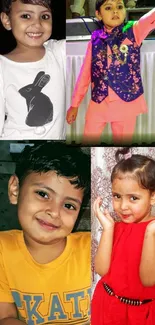 Collage of cute kids in colorful outfits expressing joy.