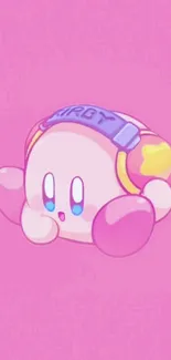 Cute Kirby character on pink background wallpaper.