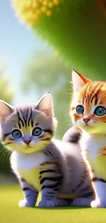 Adorable kittens in a sunlit garden wallpaper.