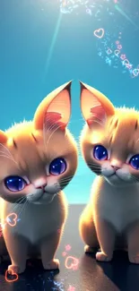 Two adorable kittens with blue eyes under a sunny sky.