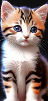 Adorable cute kitten with bright eyes against dark background.