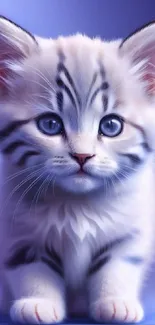 Adorable blue-eyed kitten on a soft purple background, perfect for mobile wallpaper.