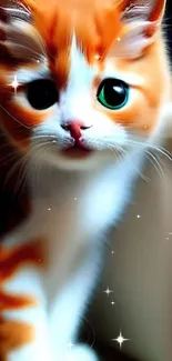 Adorable orange and white kitten with big eyes, perfect for mobile wallpaper.