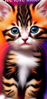 Adorable kitten with vibrant, colorful background.