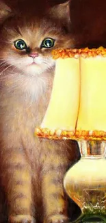 Cute kitten with vintage lamp mobile wallpaper.