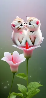 Two cute kittens sitting on a flower, creating a charming mobile wallpaper.