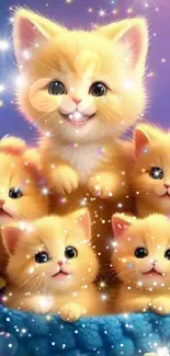 Adorable kittens sparkling in vibrant mobile wallpaper