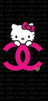 Cute pink kitty on black background wallpaper