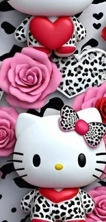 Hello Kitty wallpaper with roses and hearts.