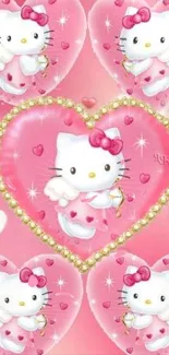 Cute pink kitty heart wallpaper for mobile devices.