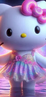 Whimsical cute kitty with sparkling pink dress
