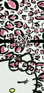 Cute kitty wallpaper with pink leopard print and a playful heart design.