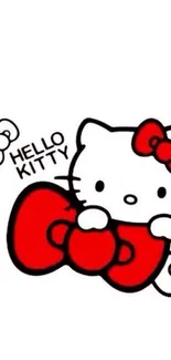 Hello Kitty with red bow on a white background.