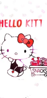 Hello Kitty with snacks in cute wallpaper.