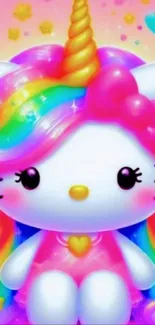 Cute kitty unicorn with rainbow mane and pink dress.