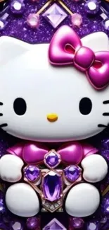 Cute kitty with pink bow and sparkly jewels.