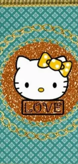 Cute kitty with yellow bow and glittery background.