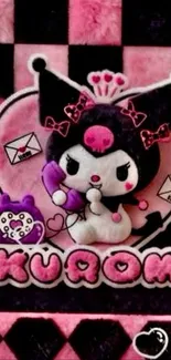 Cute Kuromi cartoon wallpaper in pink and black hues.