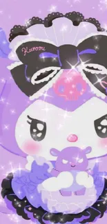 Lavender Kuromi wallpaper with sparkles.