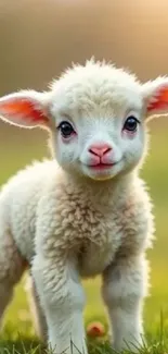 A cute lamb standing on grass under sunlight.