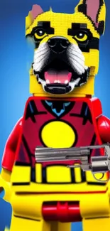 LEGO figure of a dog superhero with vibrant colors.