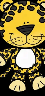 Charming cartoon leopard with a yellow body and black spots on a mobile wallpaper.