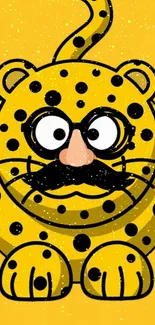 Bright yellow cartoon leopard with polka dots on mobile wallpaper.