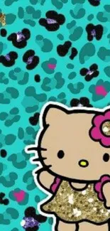 Hello Kitty with turquoise leopard print background.