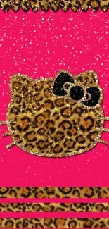 Leopard print cat design on pink background wallpaper.