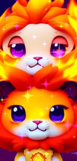 Cute lion cartoon wallpaper with vibrant colors and playful design.