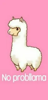 Adorable llama on a pink background with a cute "No Probllama" text.