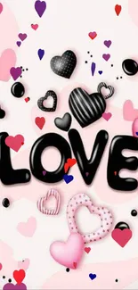 Cute love wallpaper with black and pink hearts.