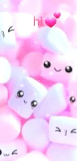 Cute pastel marshmallow characters with smiling faces and kawaii style.