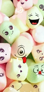 Colorful marshmallows with cute emoticons.