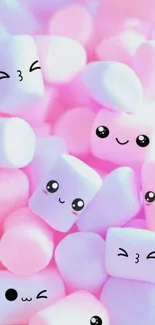 Cute pastel marshmallow wallpaper with kawaii faces.