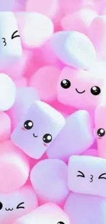 Cute pastel pink marshmallows with smiling faces.