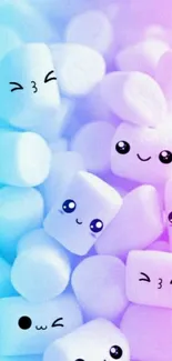 Adorable kawaii marshmallow faces in pastel blue and pink hues.