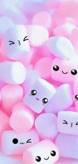 Cute pastel marshmallow wallpaper with smiling faces.