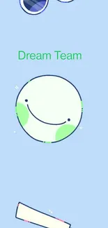 Cute minimalist Earth wallpaper with a smiling planet on light blue background.